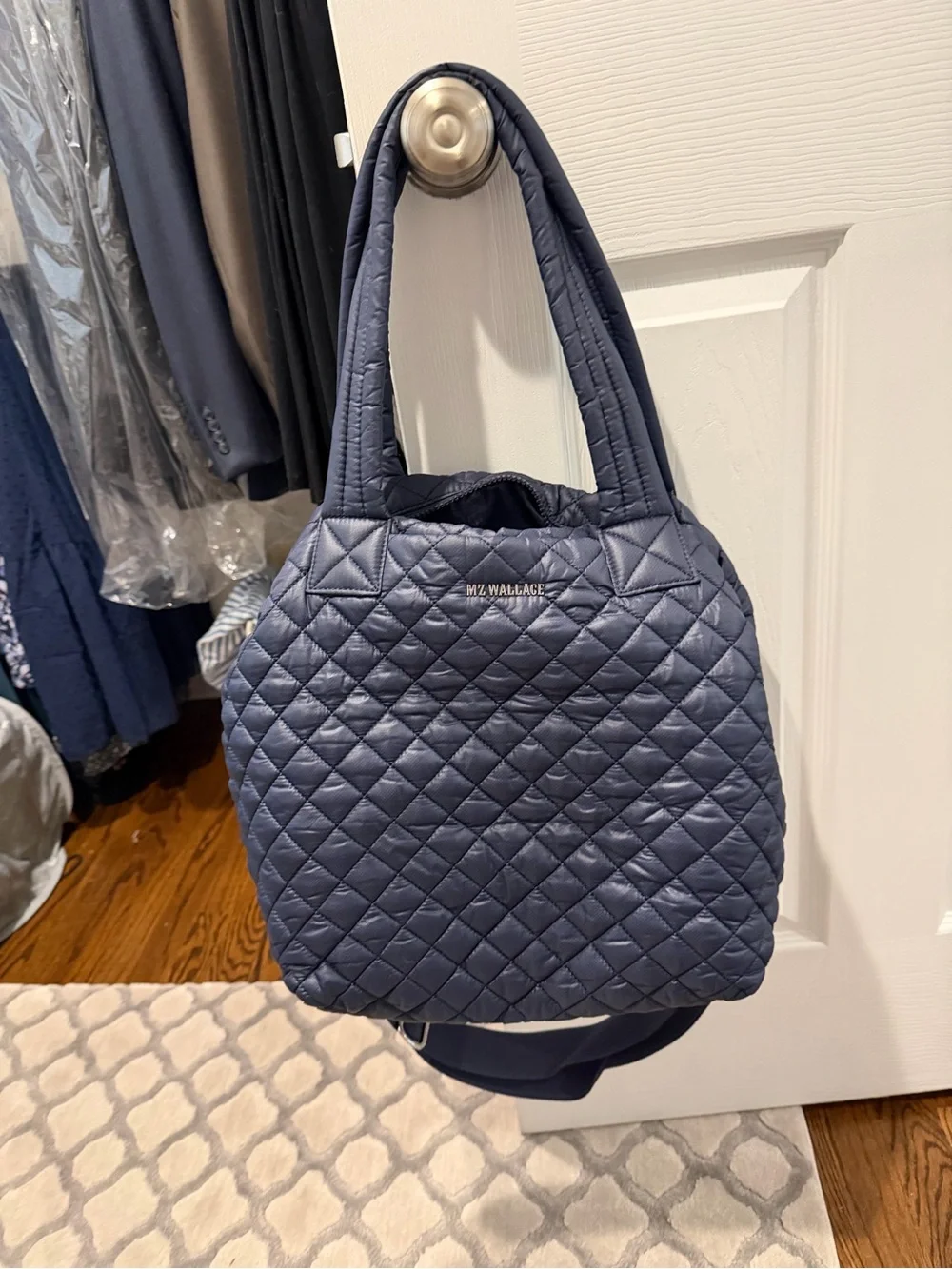 MZ Wallace Quilted Navy Shoulder Tote